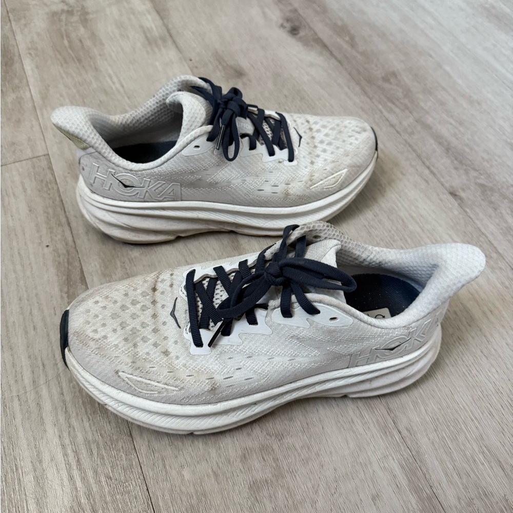 Hoka White Running Sneakers with Black Laces